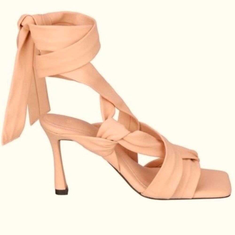 Zara Studio Collection 9 Minimalist Heels Nude 40 Leather Strap Sandals LIMITED